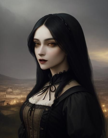 Gothic Girl Portrait with Dramatic Lighting