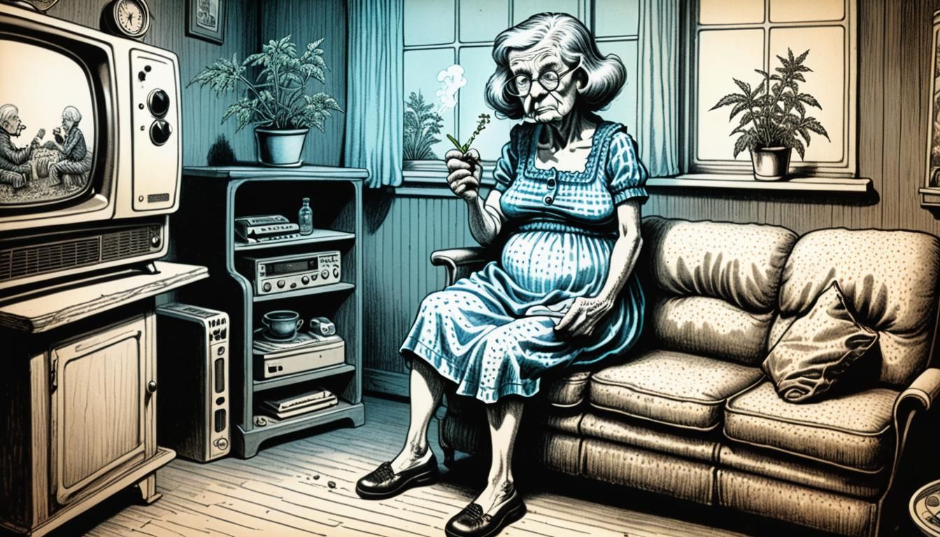 Curvy Woman Smoking Weed, Underground Comix Art