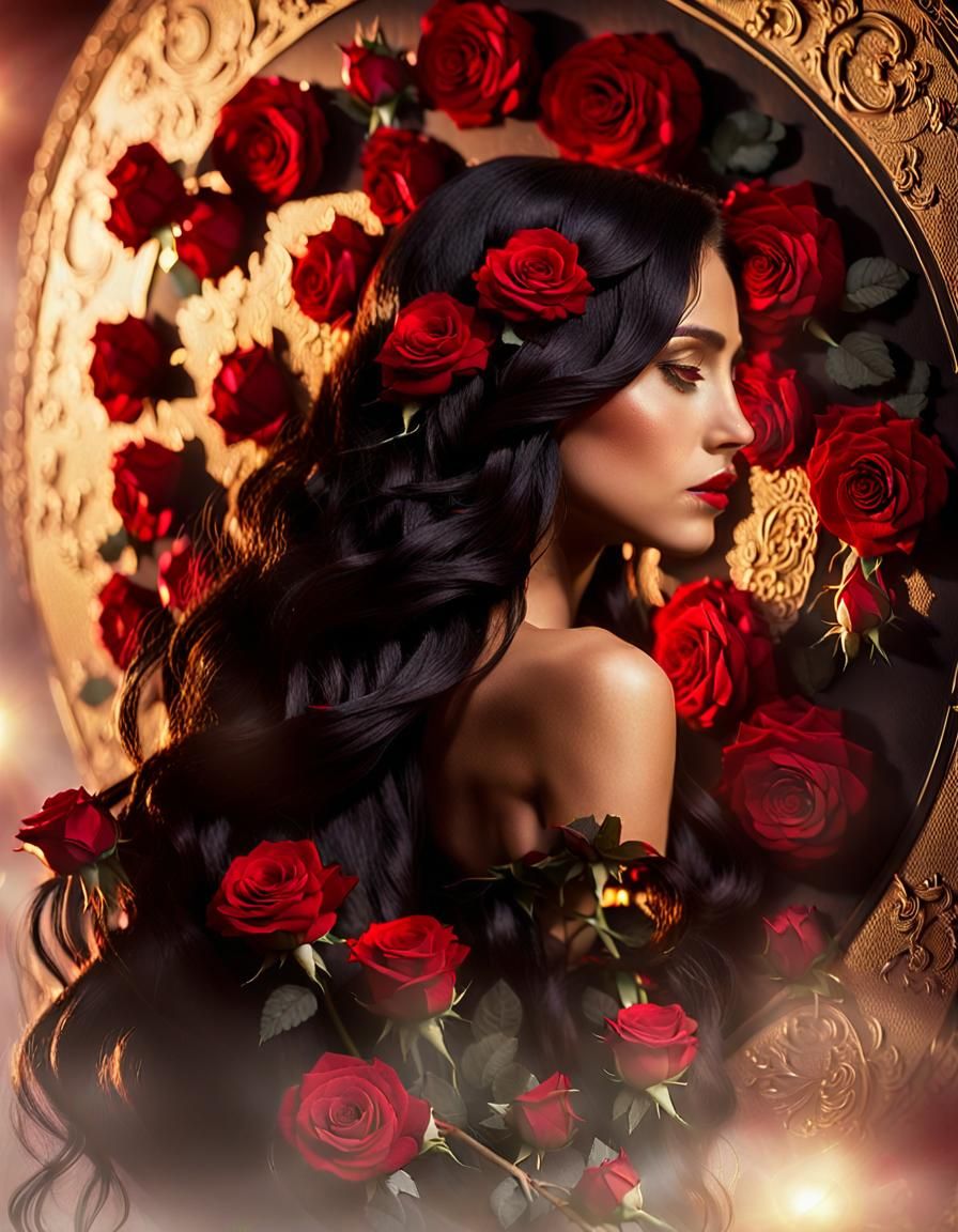 Romantic Portrait with Roses in Soft Light