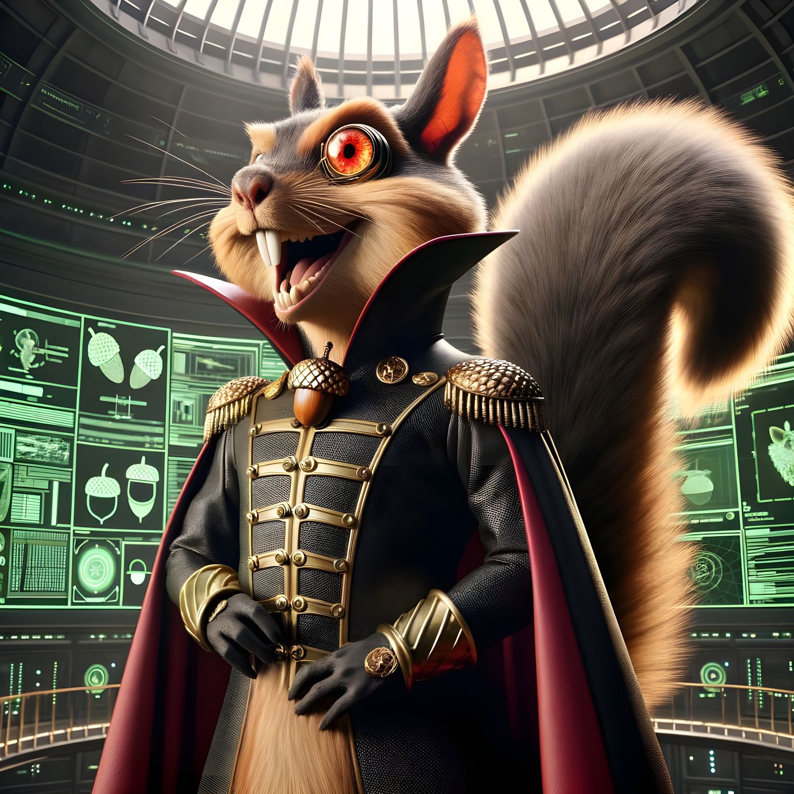 Villainous Squirrel in High-Tech Lair