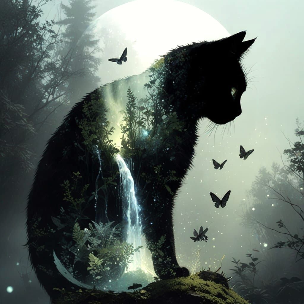 Dreamy Cat in Cinematic Film Still