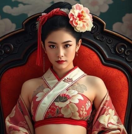Geisha in Modern Attire with Cherry Blossoms