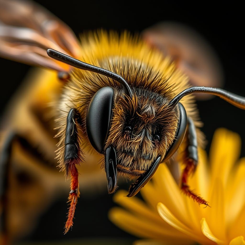 Detailed Macro Photograph of a Bee Head