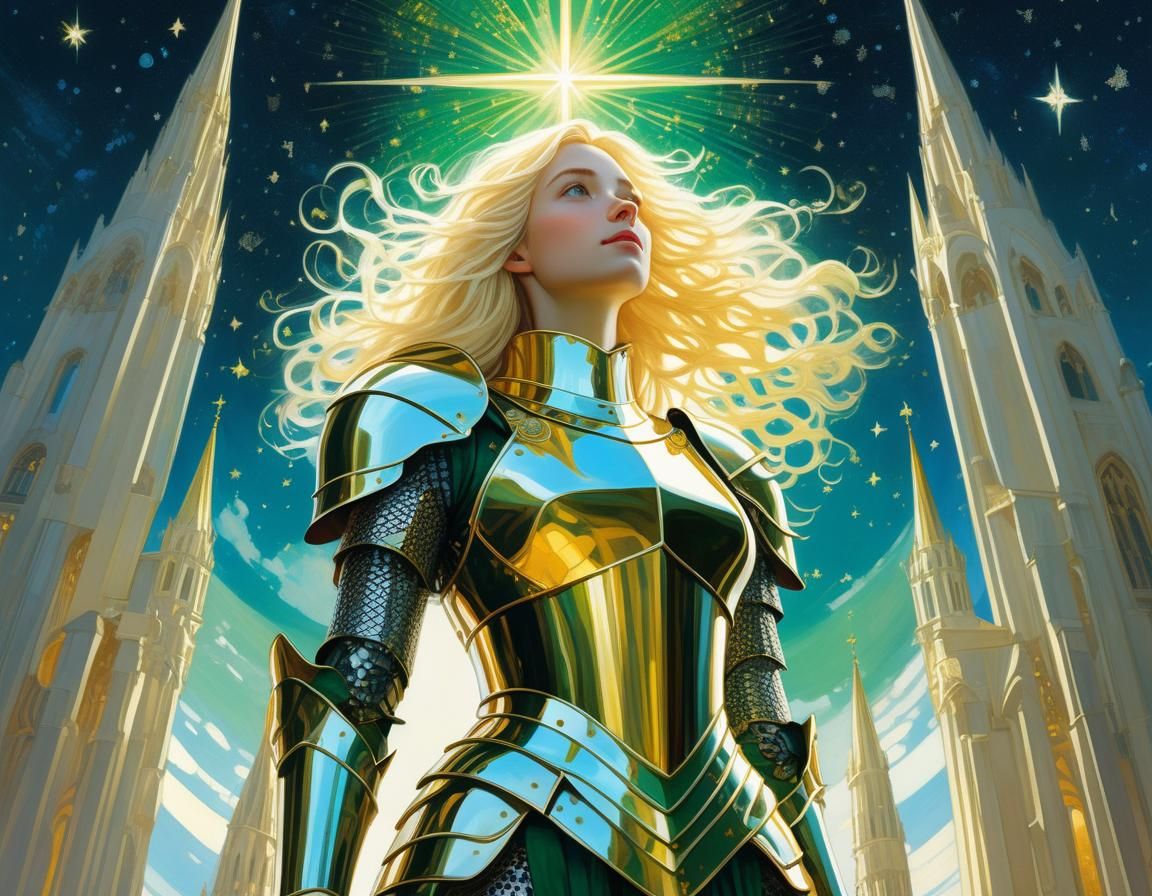 Stunning Female Knight in Holy Light, Digital Art