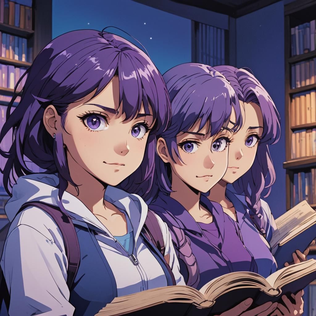 Vibrant Anime Portrait of Three Characters in Manga Style