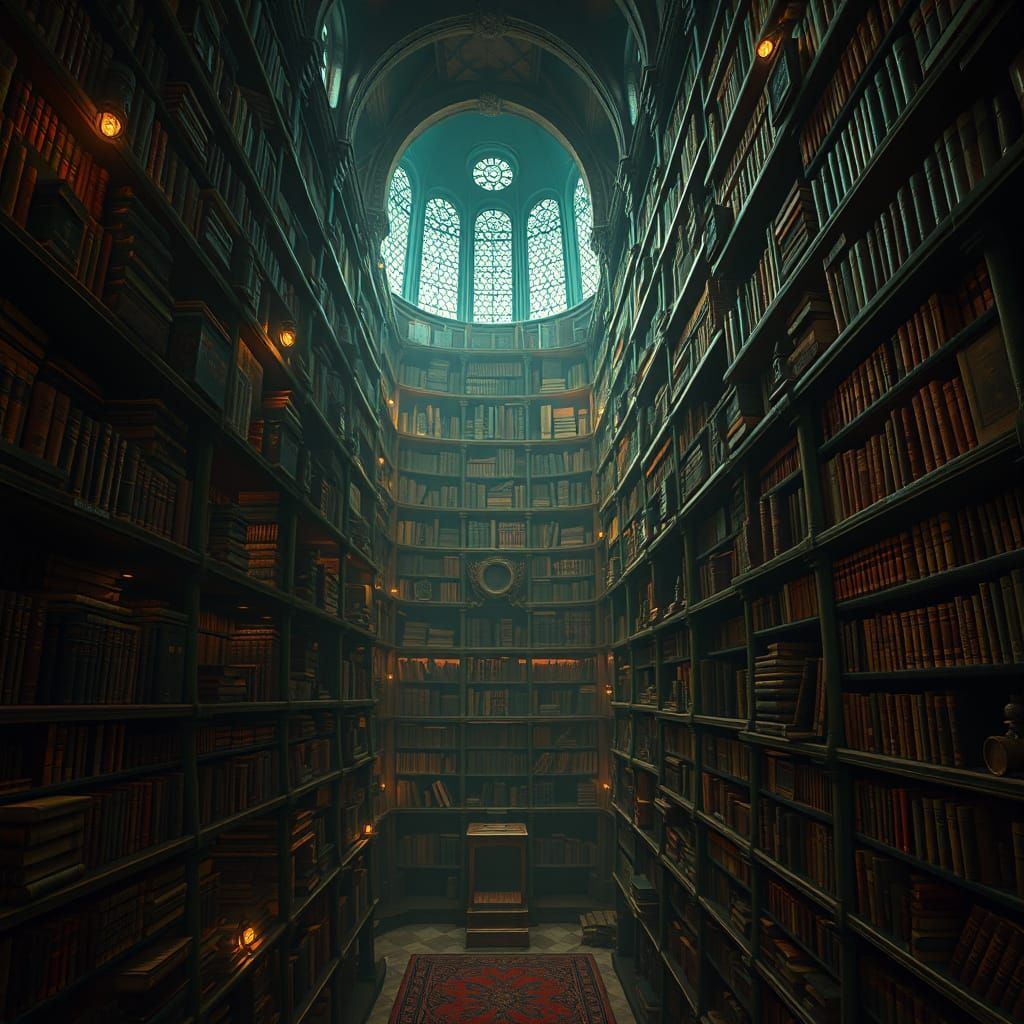 Ethereal Library Sanctuary in Warm, Dim Lighting