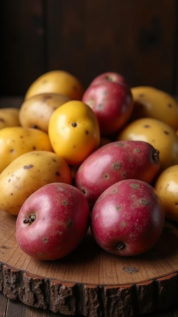 Colorful Historic Potato Varieties in Dramatic Realism