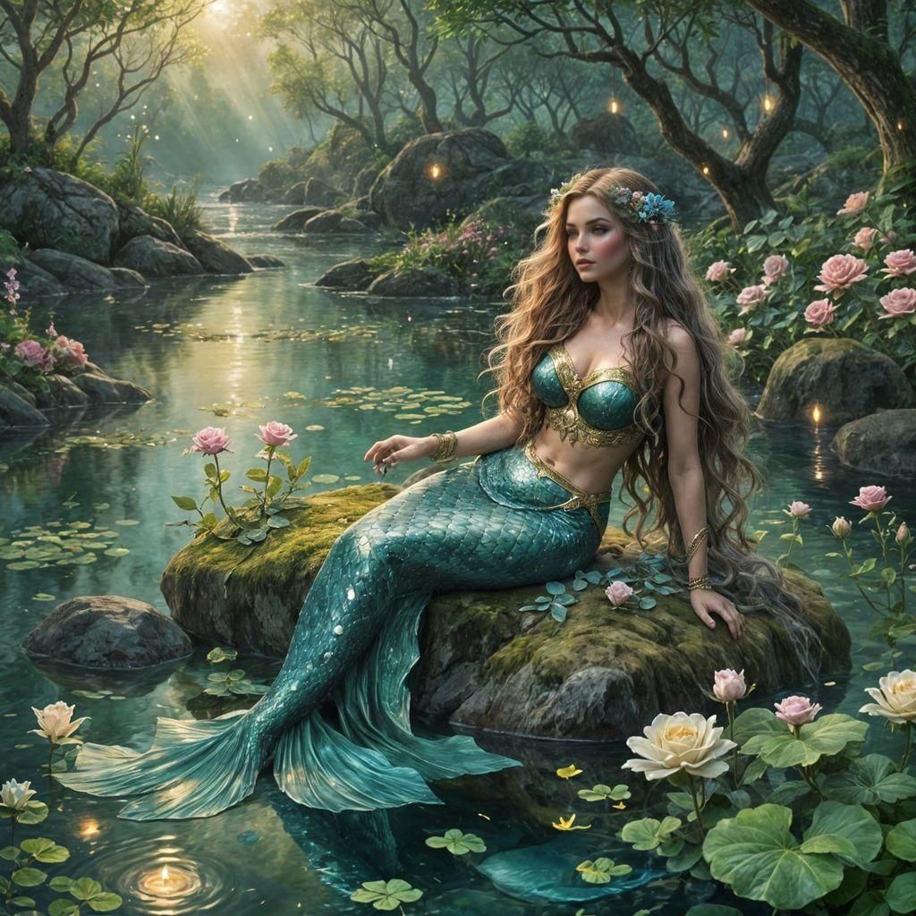 Enchanted Mermaid in Lake: Ethereal Fantasy Art