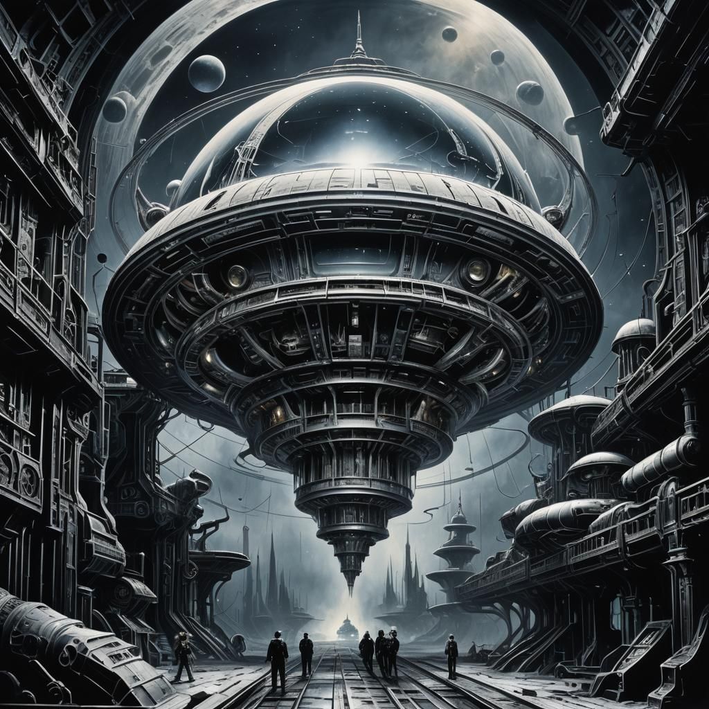 Giger-esque Factory Ship Orbiting Saturn