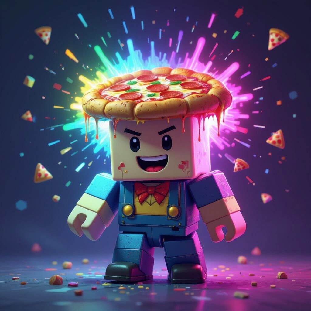 Roblox Noob Pizza Head Rainbow Mutation Digital Art