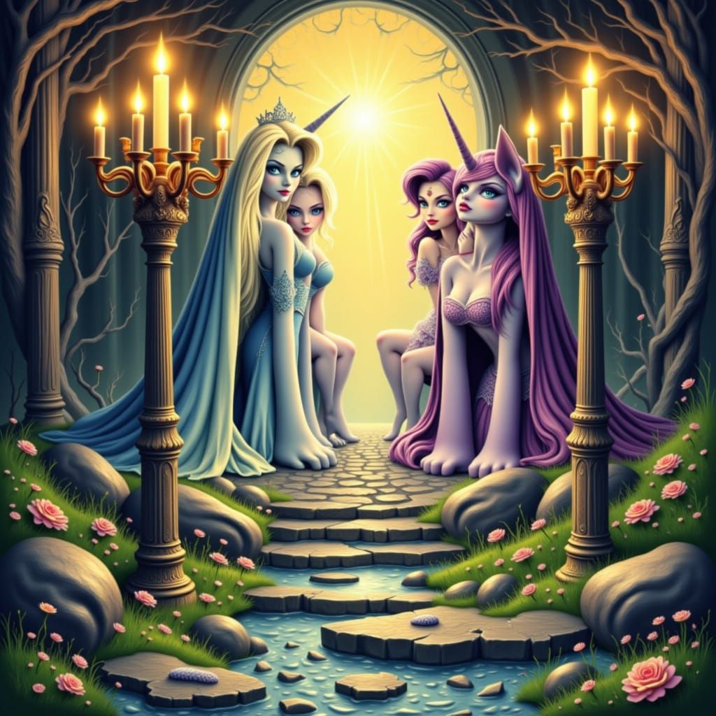 Gothic Pixel Art of Twilight Sparkle and Friends Emerging fr...