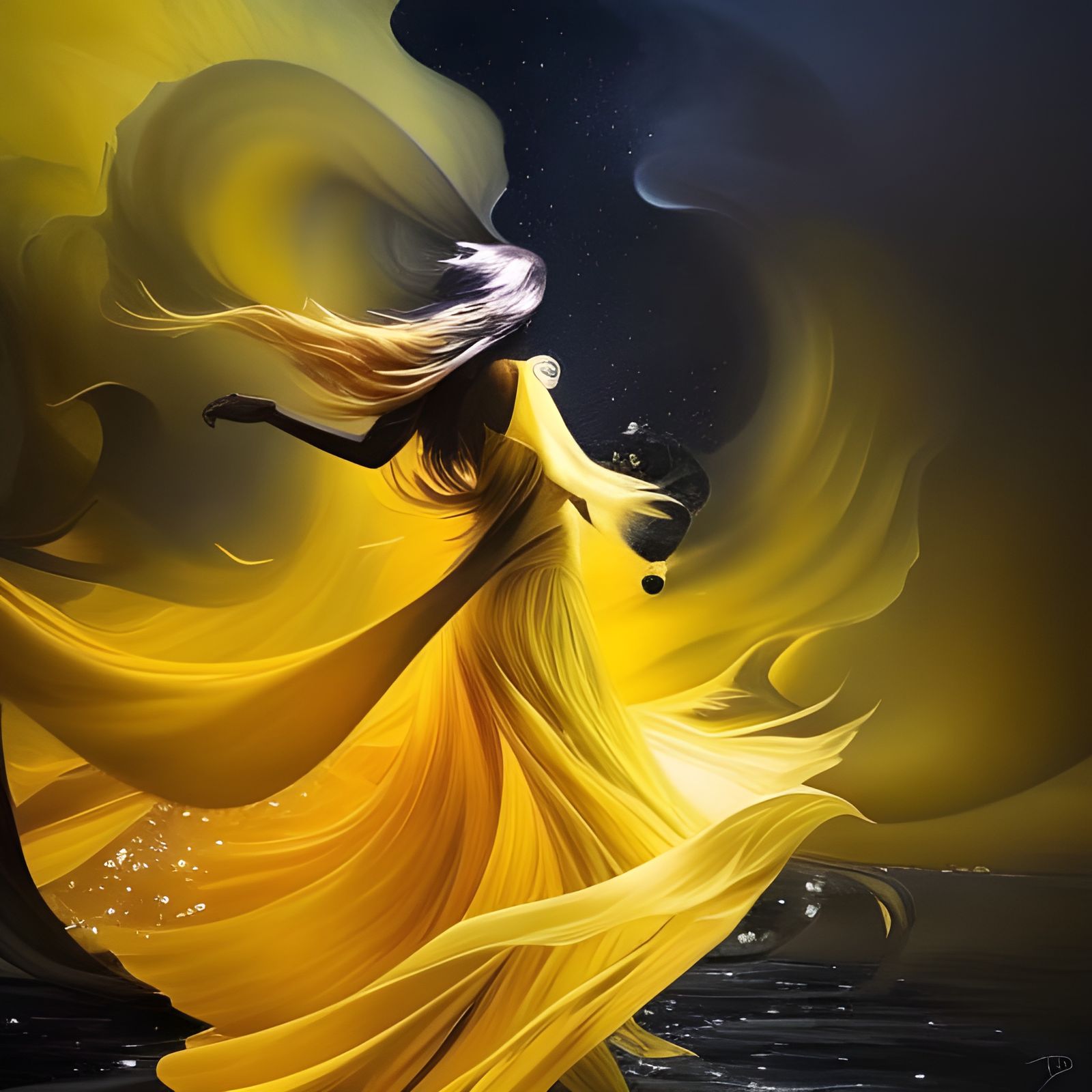 Girl Dancing in Yellow Gouache Splash Art