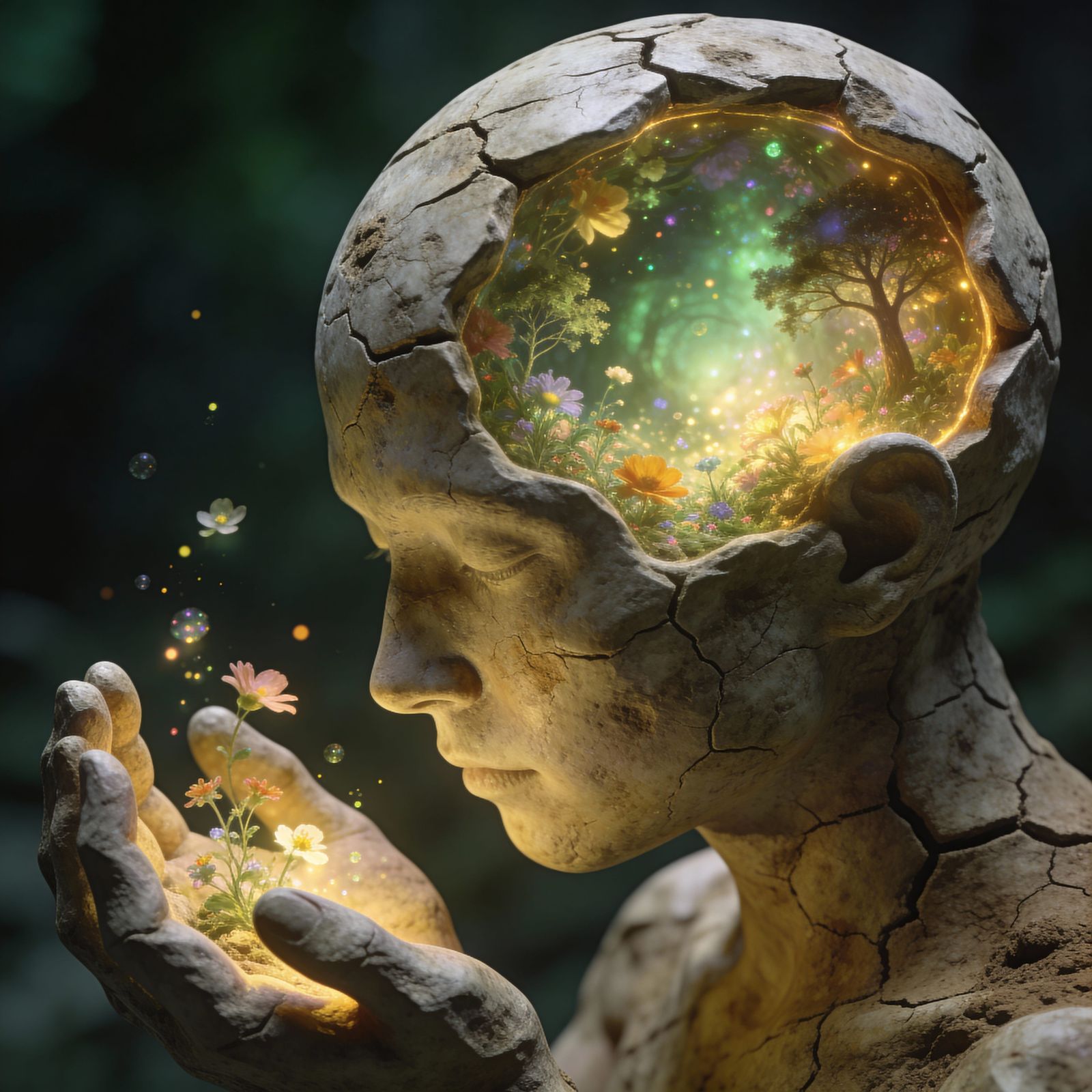 Inner Universe Blooms from Stone Shell