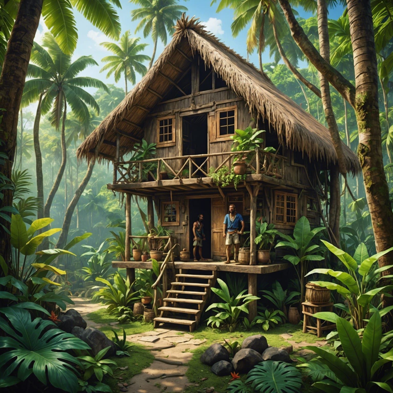 Robinson Crusoe's Tropical Home: Hyperrealistic Travel Photo