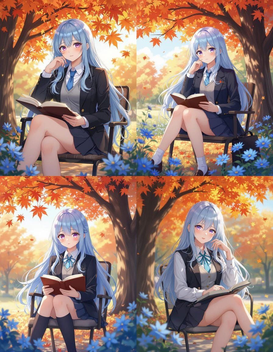 Girl in School Uniform Under Maple Tree