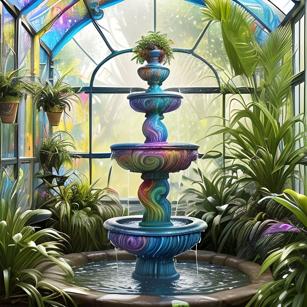 Intricate Water Fountain in Boho Sunroom: Graffiti Art