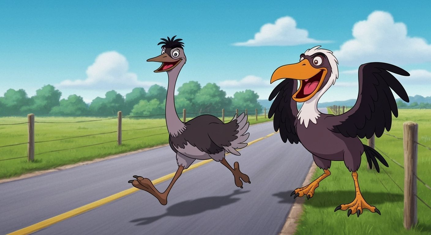 Emu and Terror Bird Race Down Country Road in 80s Animation ...