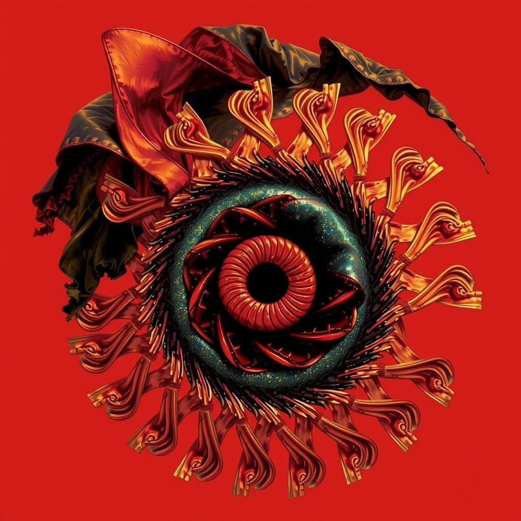 Vibrant Red Ribbons in Dynamic Swirls, Hyperrealistic Style