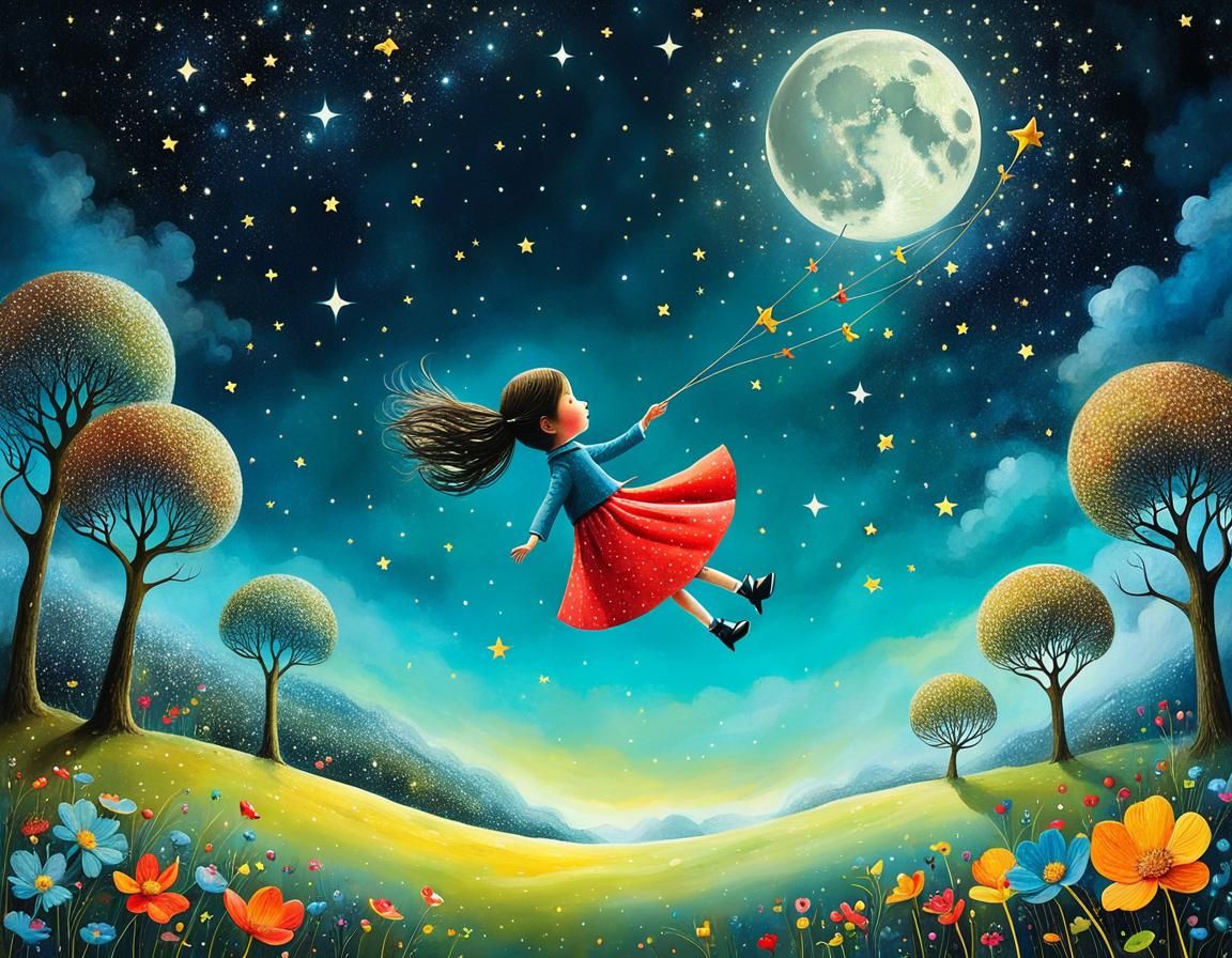 Magical Journey to the Moon in Cubist Style