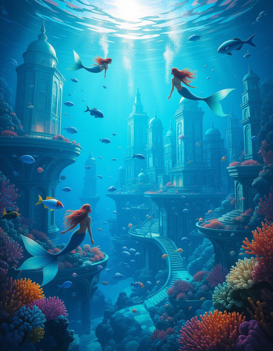 Underwater Metropolis of Mermaids and Coral