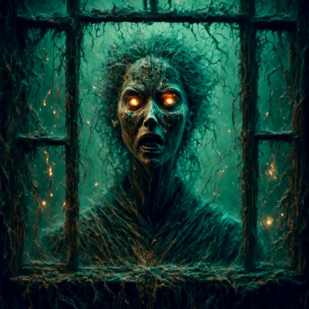 Creepy Face at Window in Existential Horror Style