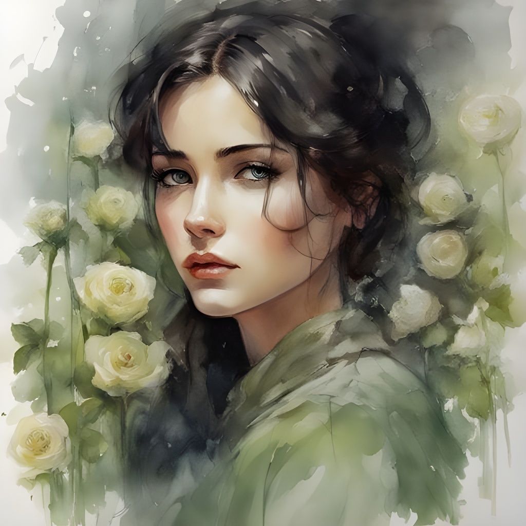 Beautiful Tatar Girl Portrait in Watercolor Style