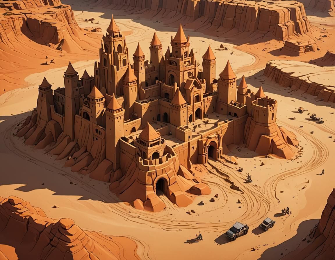 Earthbender Creates Sandcastle in Desert Landscape
