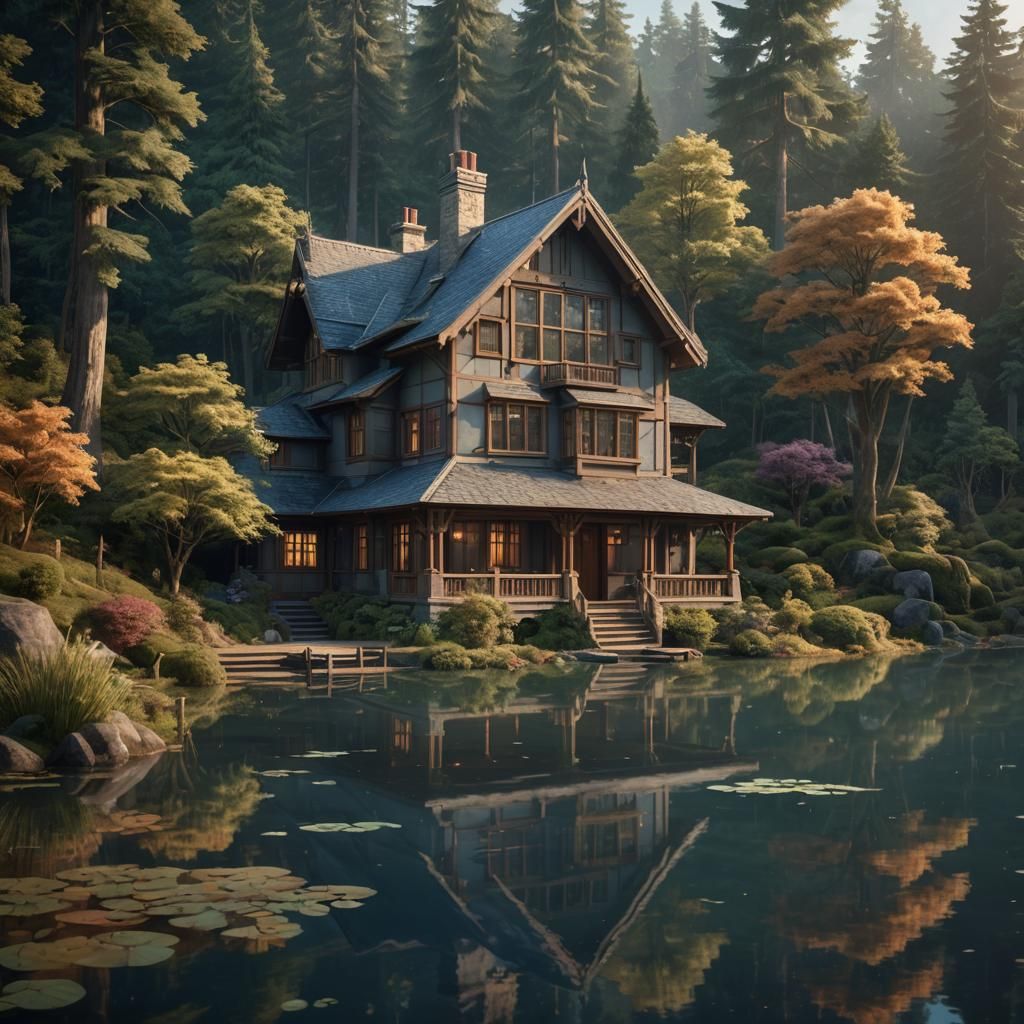 Craftsman House by Glass Lake: Fantasy Concept Art