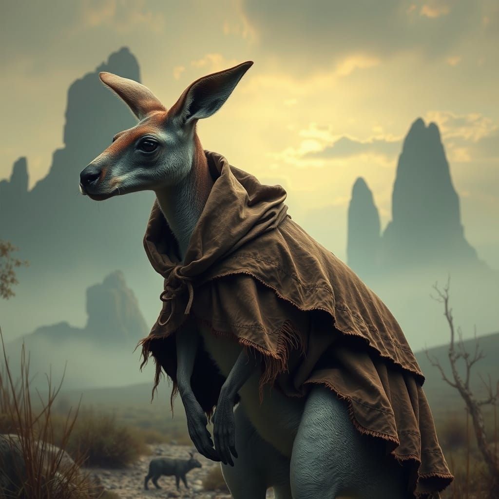 Kangaroo in Surreal Landscape as Haunting Digital Art