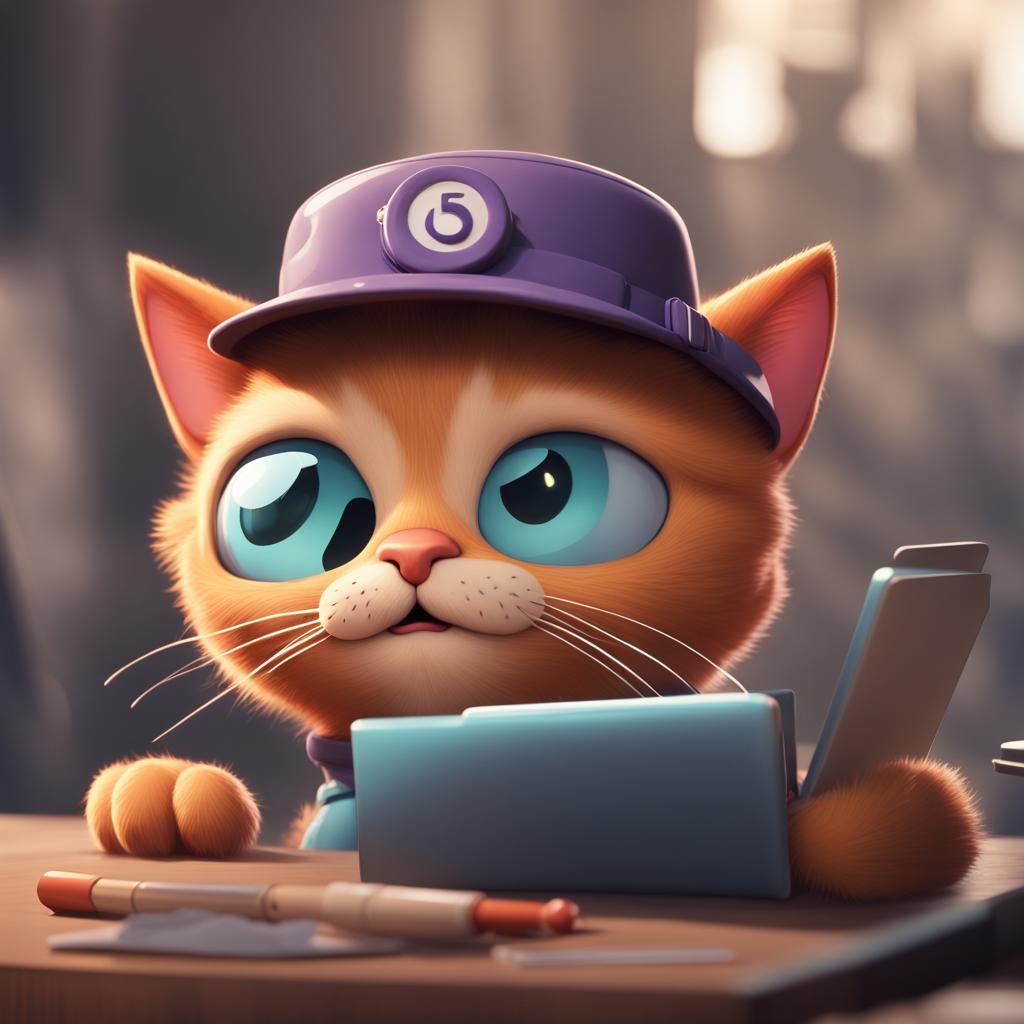 Cheerful Cat Sticker in Pixar Style