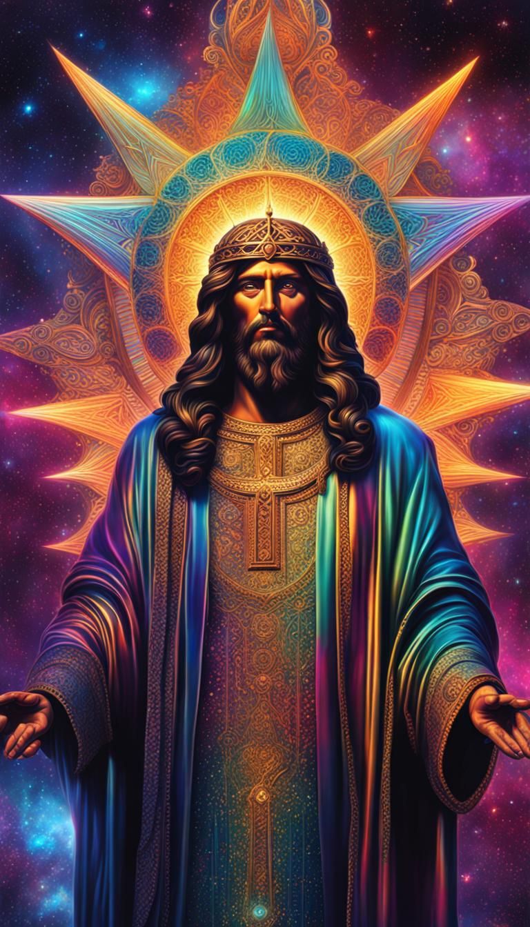 Cosmic Mystical Figure in Shimmering Iridescent Detail