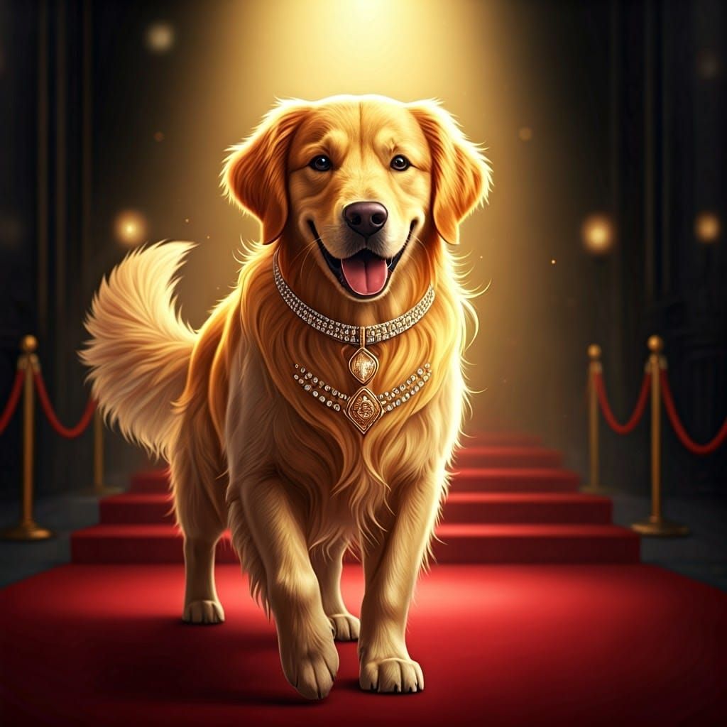 Regal Golden Retriever Struts Down Red Carpet in Anime-Inspi...