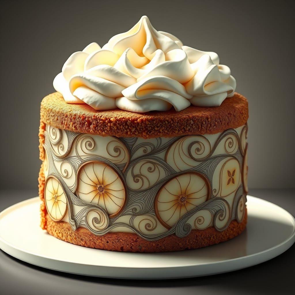 Decadent Banana Cake with Whipped Cream in Abstract Fractal ...