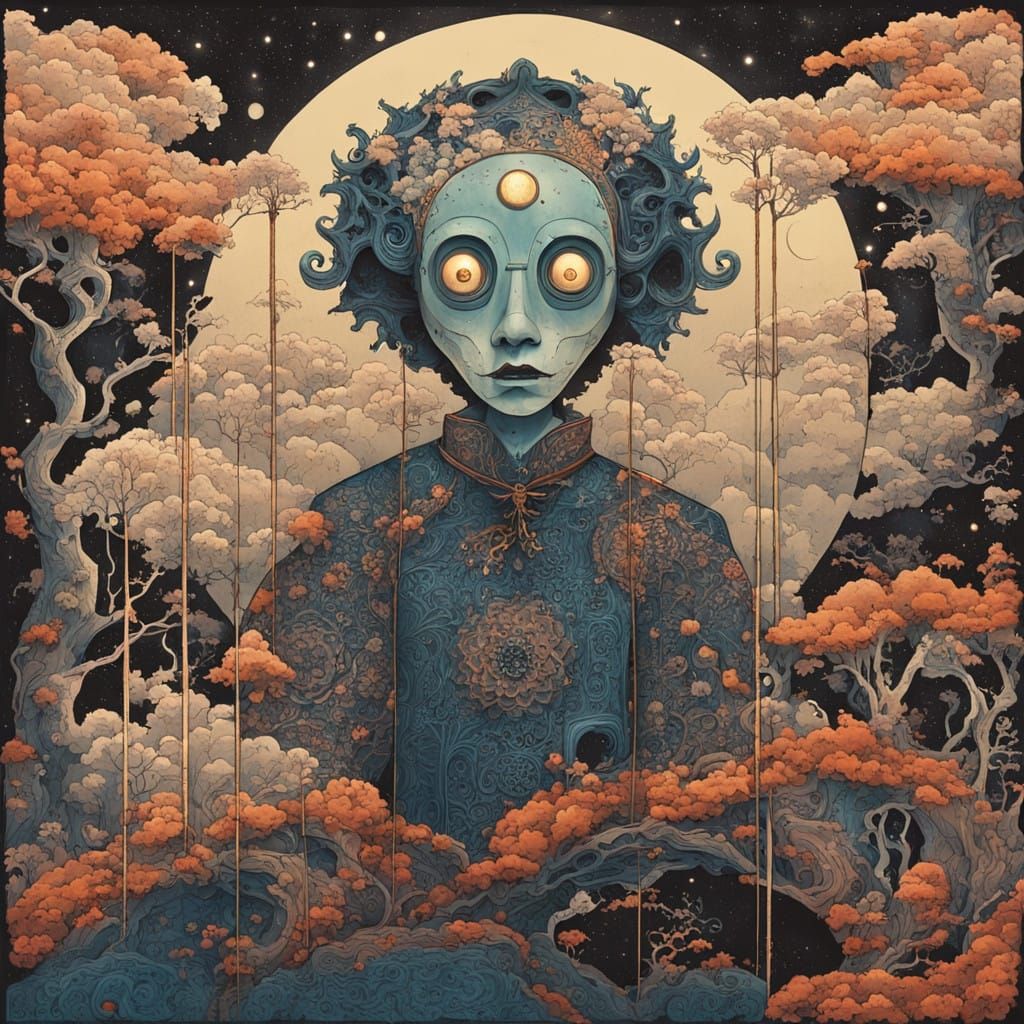 Haunted wooden marionette puppet, the wood grain can clearly...