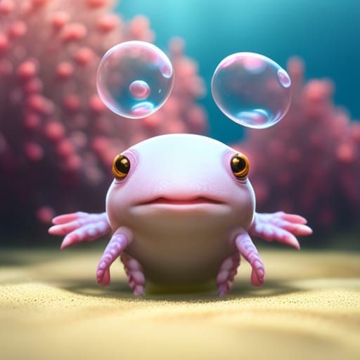 Cute Baby Axolotl Underwater in Detailed Digital Painting