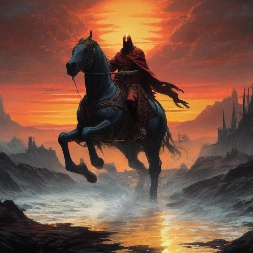 Dark Fantasy Horse at Sunset, Hyperdetailed Art