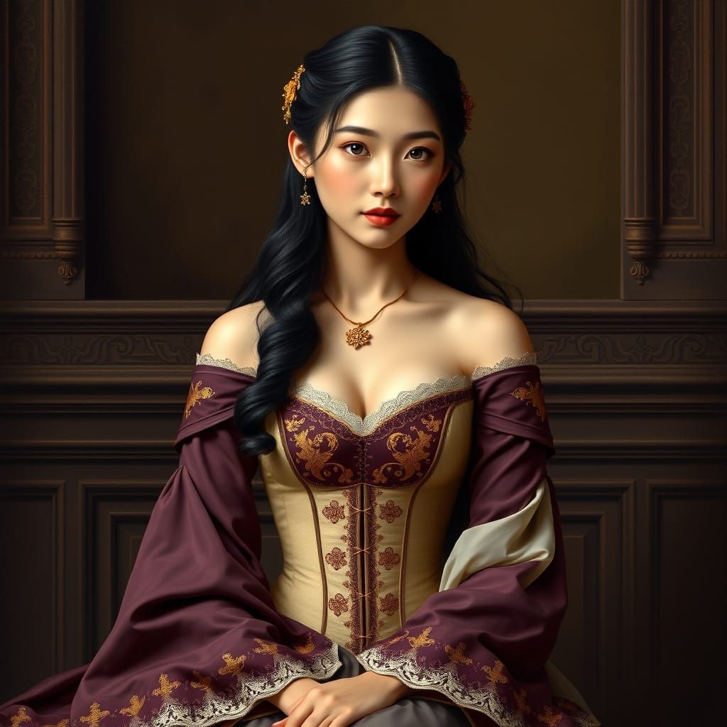 Ethereal Renaissance Noblewoman in Lavish Earth Tones