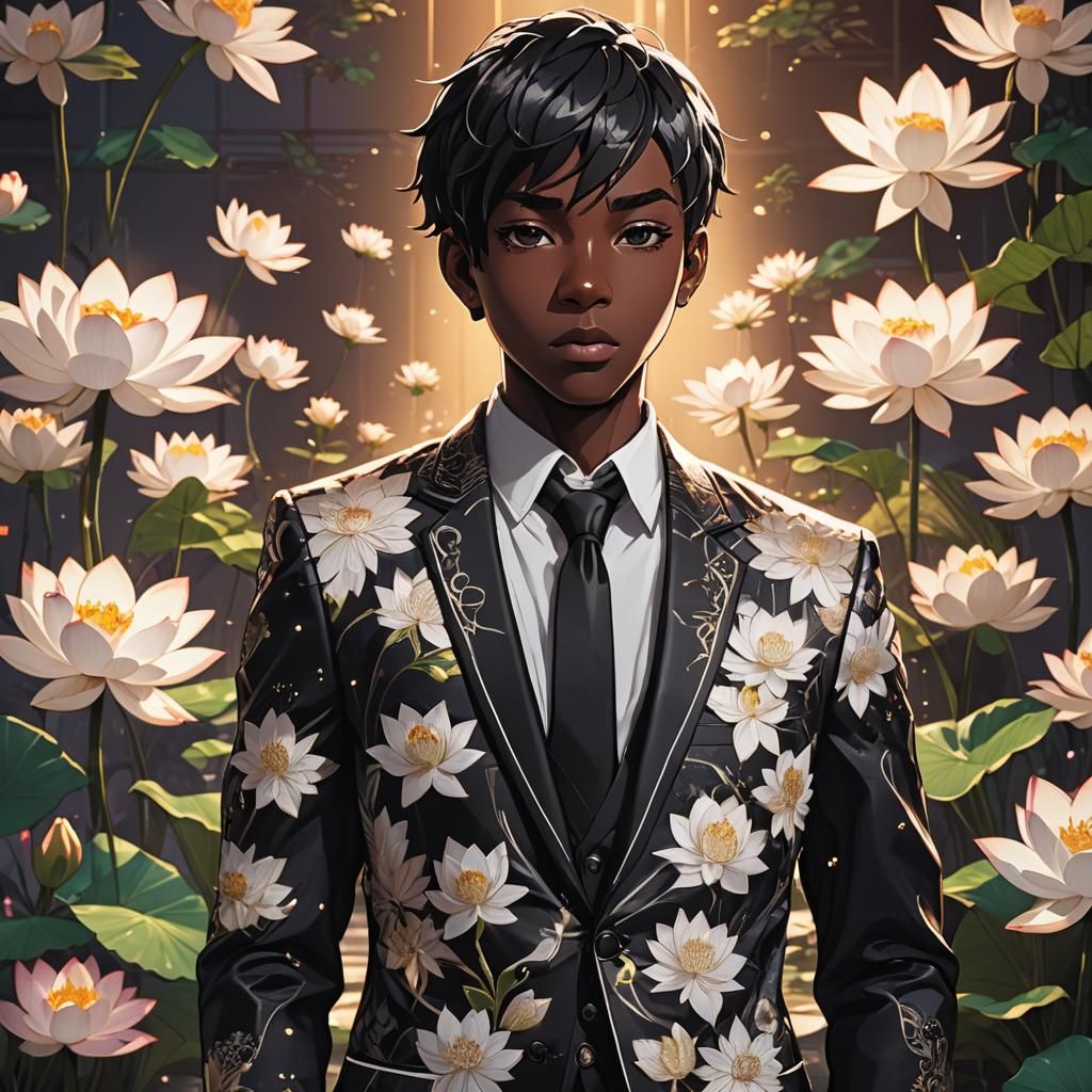 Anime Portrait: Black Boy in Lotus Suit