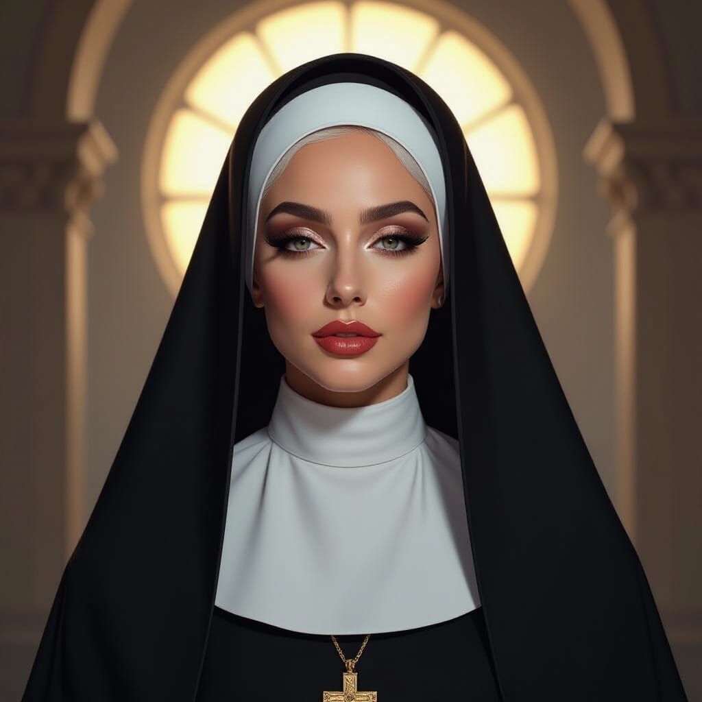 Lady Gaga as a Nun in Renaissance Portrait Style