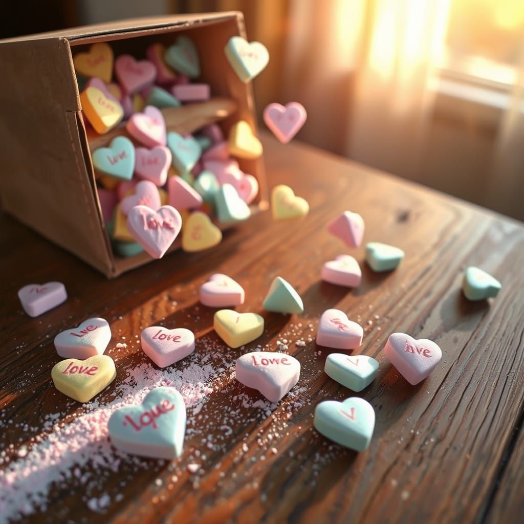 Whimsical Hearts in Pastel Colors Scatter Across Weathered O...