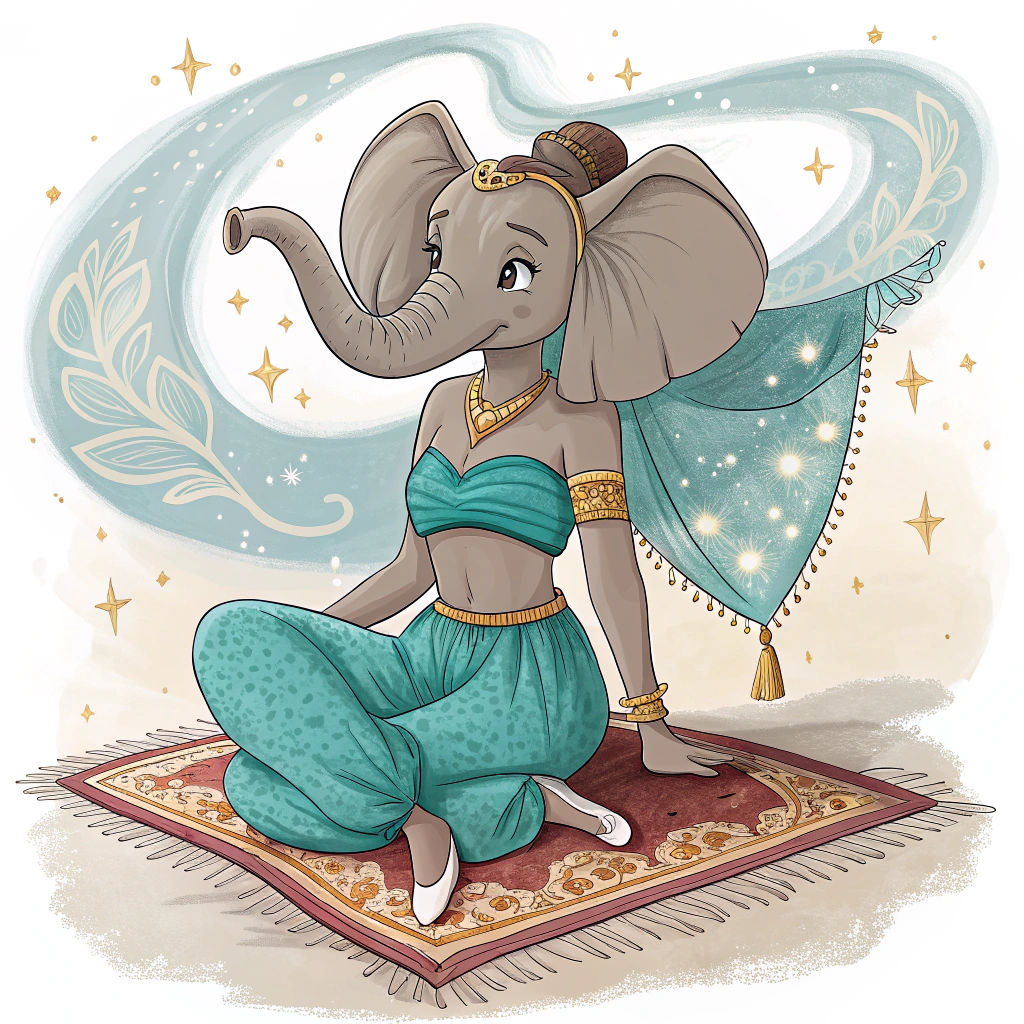 Anthropomorphic Elephant on Magic Carpet Ride