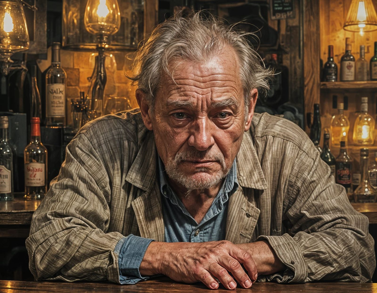 Drunk Man at Bar: Ambient Light Portrait