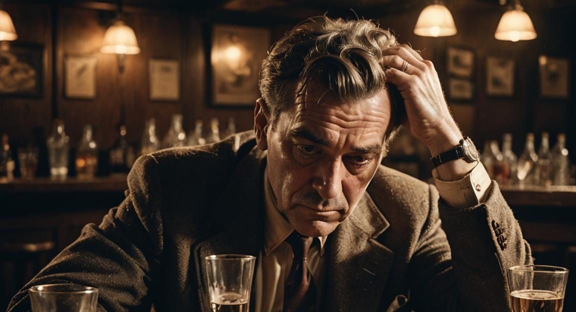 Intimate Portrait of a Drunk Man at Bar