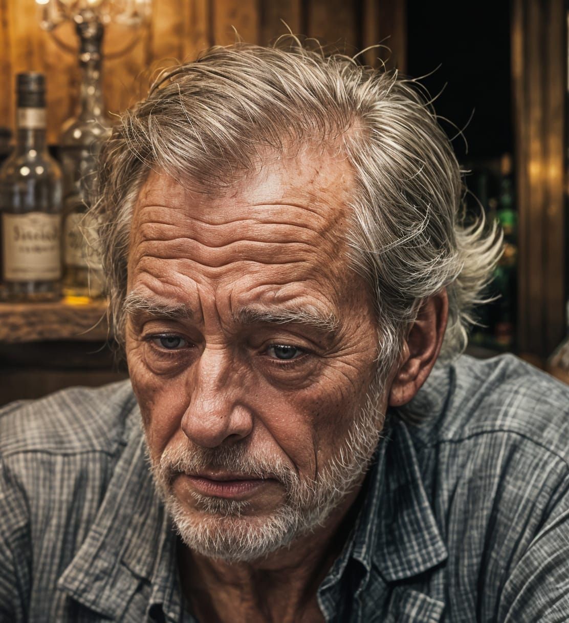 Drunk Man at Bar: Ambient Light Portrait