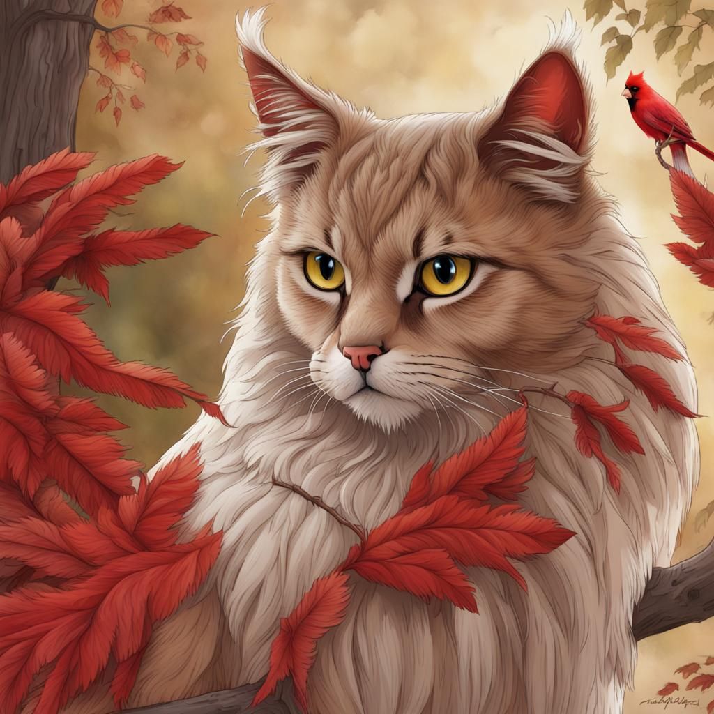 Cardinal Cat Griffin Hybrid Creature