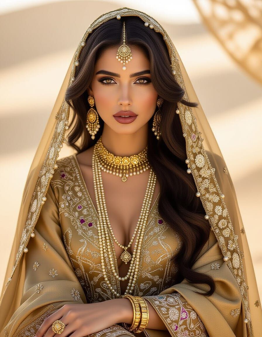 Elegant Middle Eastern Woman in Silk Gown