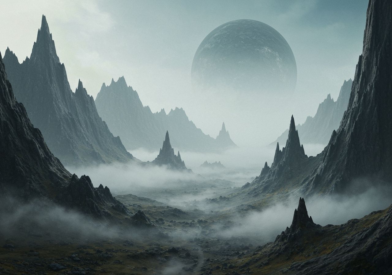 Surreal Alien Landscape in Dystopian Sci-Fi Style