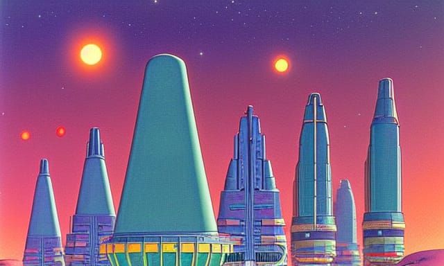 Futuristic Space Buildings Painting