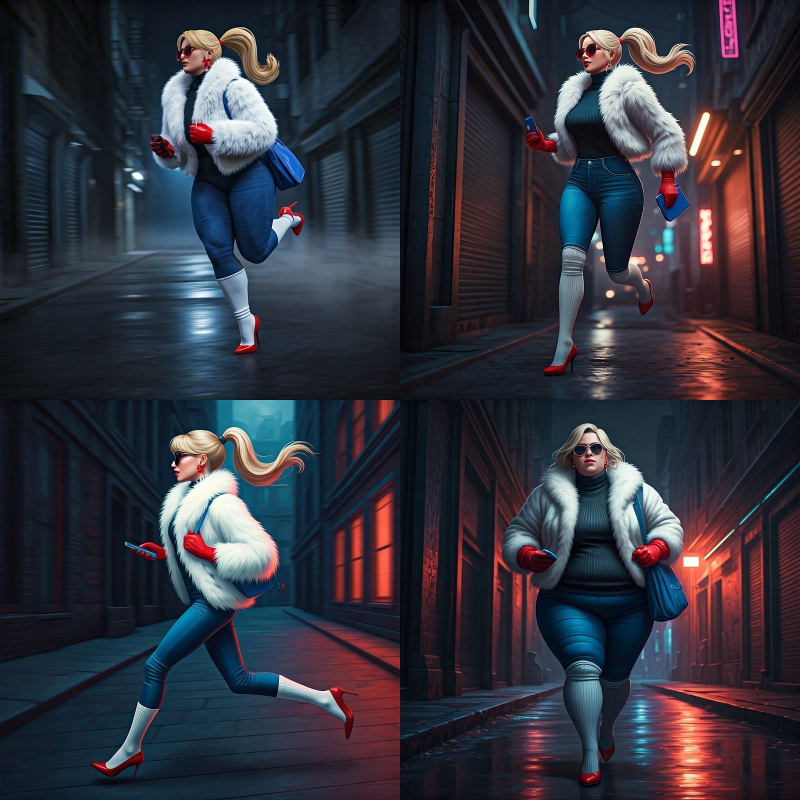 Woman Running in Alley at Night, Digital Art