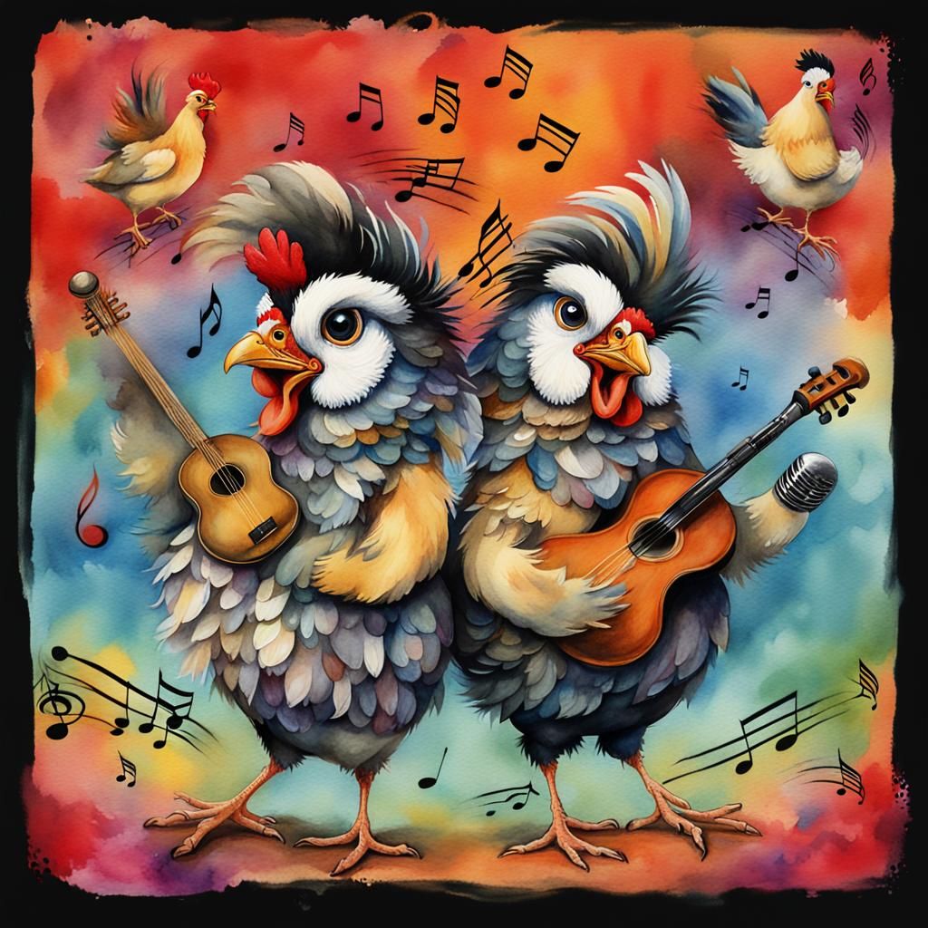 Whimsical Chicken Musicians Play for Album Cover